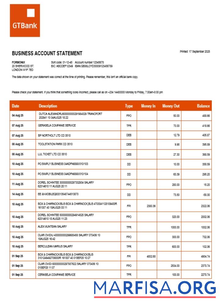 Printable Guaranty Trust enterprise account statement Word and PDF format (1) real example